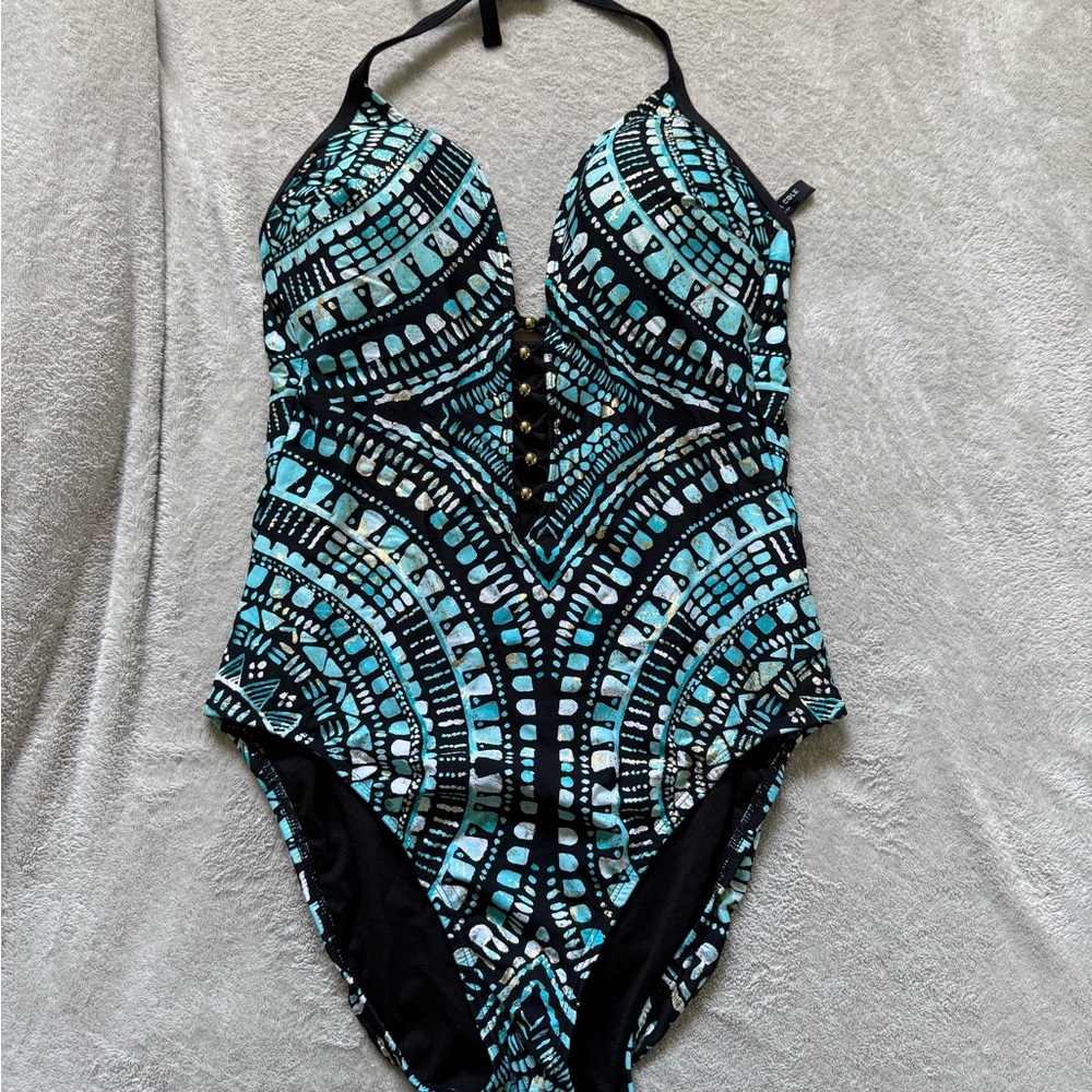 Blue and Black Patterned Swimsuit